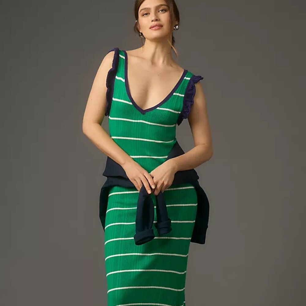 Anthropologie Daily Practice Sweater Midi Dress In Green Stripe Size S NWT - Picture 3 of 13